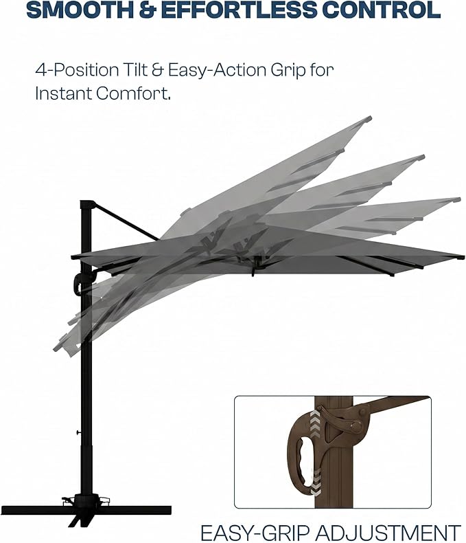 9x9 FT Square Cantilever Umbrella,Easy Tilt, Fade Resistant & 360° Rotation, Offset for Pool Deck Backyard Patiocharcoal gray (Base not Included)