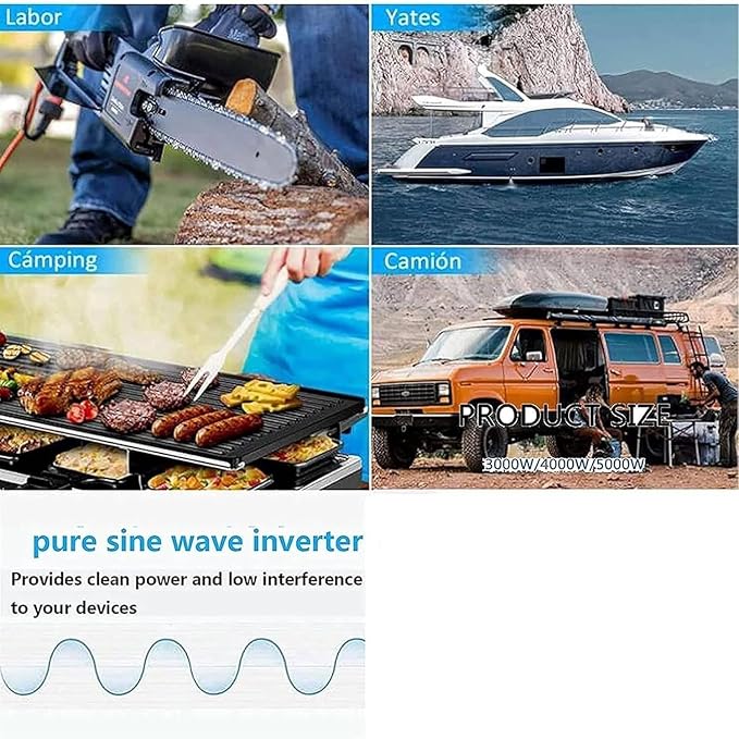 FLJDLSGS 3500W 5000W Pure Sine Wave Power Inverter 12V 72V DC to 110V AC Voltage Converter with LCD Display, for Home/RV/Truck/Car/Camping/Solar (5000W,72V)