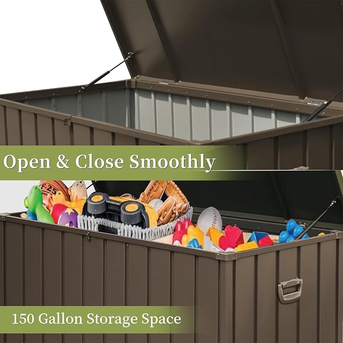 150 Gallon Outdoor Storage Box, Patio Cushion Storage Bin Outdoor, Large Deck Box for Garden, Backyard (Dark Brown)