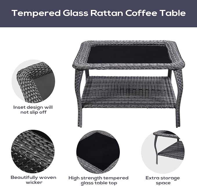 Belord Patio Furniture Set 6 Seats, Oversized Outdoor Sectional Couch, Two 3-Seater Sofas with Coffee Table, Patio Conversation Sets,Ideal for Porch, Deck, Gray Wicker/Gray