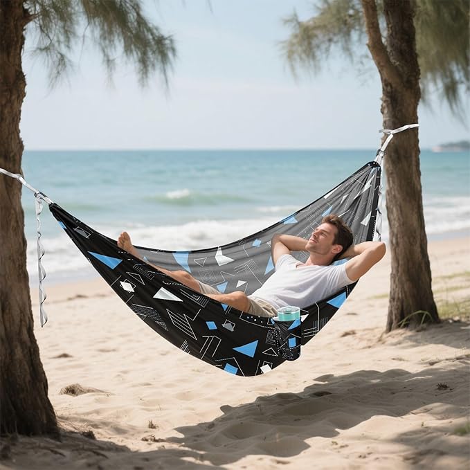 Camping Hammock Outdoor Hammocks for Outside Triangle Lines Black Beach Trees Portable Lightweight with Pockets Tree Straps Indoor