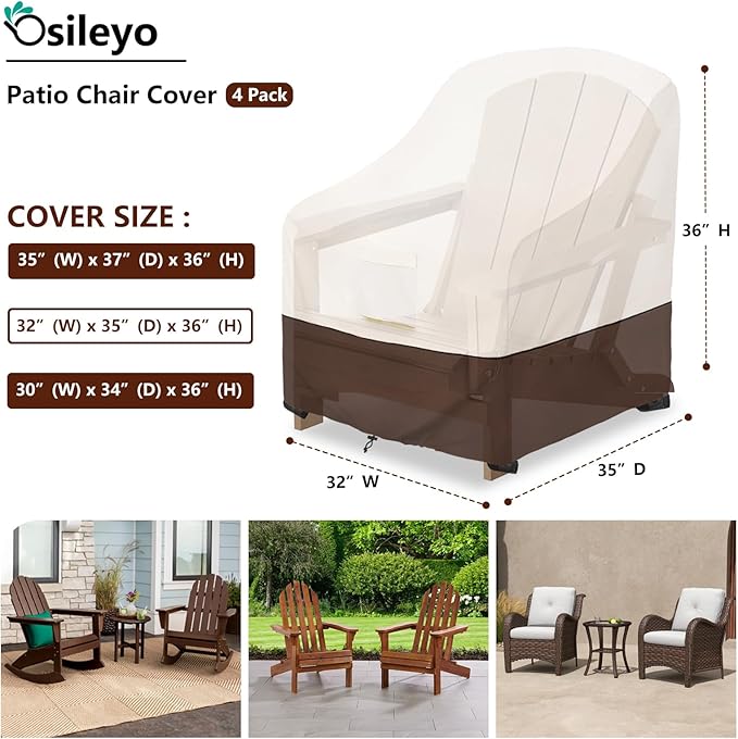 Adirondack Chair Cover 4 Pack,Waterproof Heavy Duty Patio Furniture Covers,Patio Adirondack Chair Covers for Outdoor Chairs(32 W x 35 D x 36 H inches) Beige & Brown
