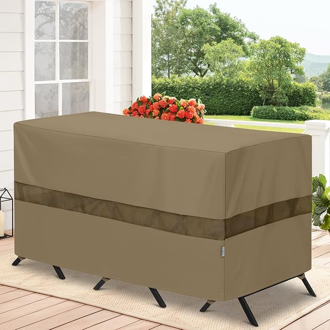 SunPatio Outdoor Bar Set Cover 69 Inch, Heavy Duty Waterproof Bistro Table Cover for 3-Piece Table and Chairs, All Weather Protection Furniture Protector with Air Vent, 69" W x 32" D x 30" H, Taupe