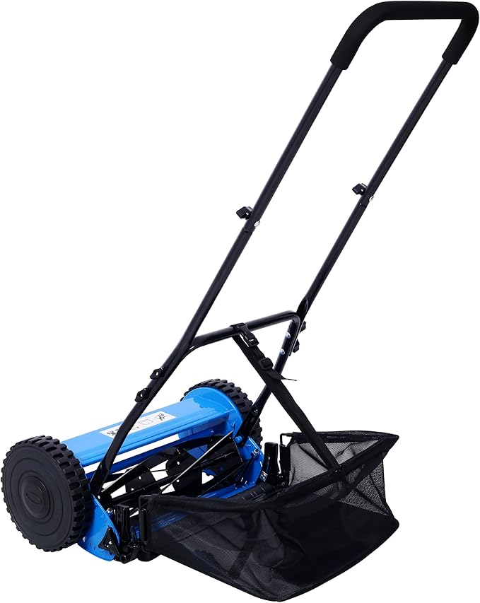 14-inch 5-Blade Push Reel Mower, Adjustable Cutting Height with Grass Catcher 5 Steel Blades Easy to Use for a Green Healthy Lawn,Suitable for Farms, Parks, Yards and Courts (Blue)