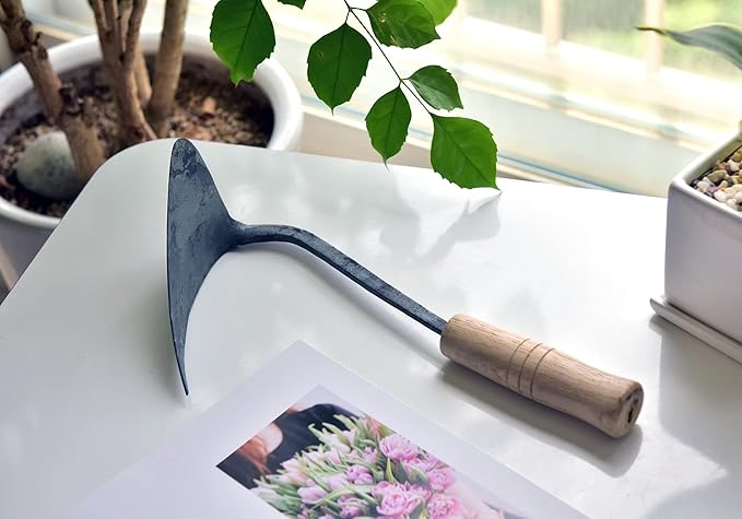 jNE Homi YoungJu DaeJangGan Handmade Korean Hand Plow Garden Tool Weeding and Farming Weed Hoe/Homi/Ho-Mi Master Blacksmith With Working Gloves and Arm Sleeves
