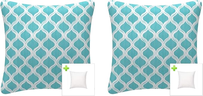 Pack of 2 Outdoor Waterproof Decorative Throw Pillows with Inserts for Patio Furniture, 18x18 Inch Fade Resistant Patio Garden Cushions for Couch Bed Sofa, Geometric Blue