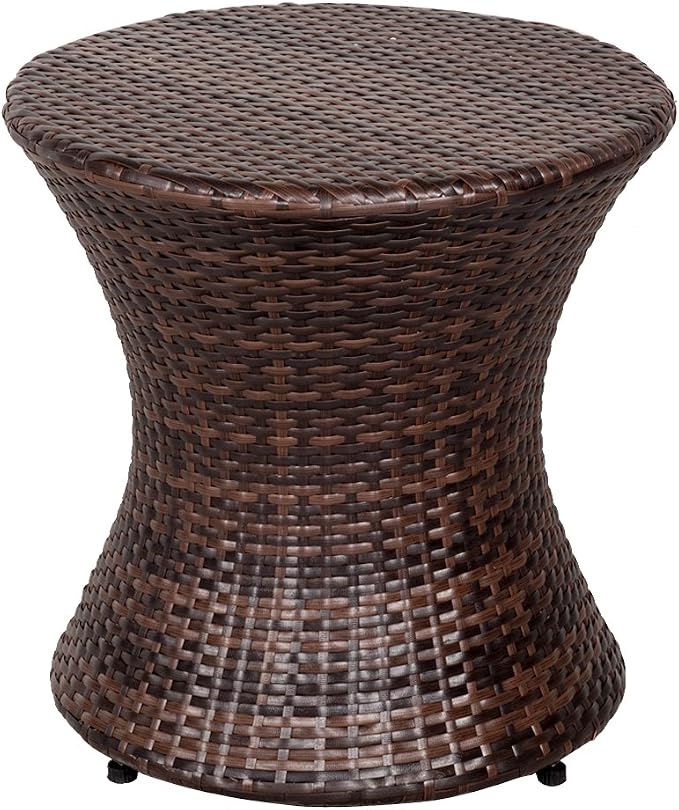 Sundale Outdoor Small Side Table Patio Rattan End Table 20 Inch Hourglass Wicker Accent Tables Steel Frame Lightweight Brown Mesa Auxiliar pequeña Mesa Auxiliar de ratán marrón