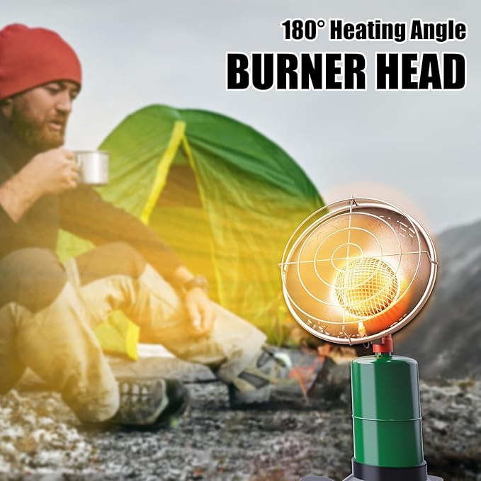 Buyplus Propane Heater - 10000BTU Portable Patio Heaters for Outdoor Use, Camping Heater with Electronic Ignition, Control Valve, Gas Tank Holder for Tent, Fishing, Garage, Green(Fuel not included)