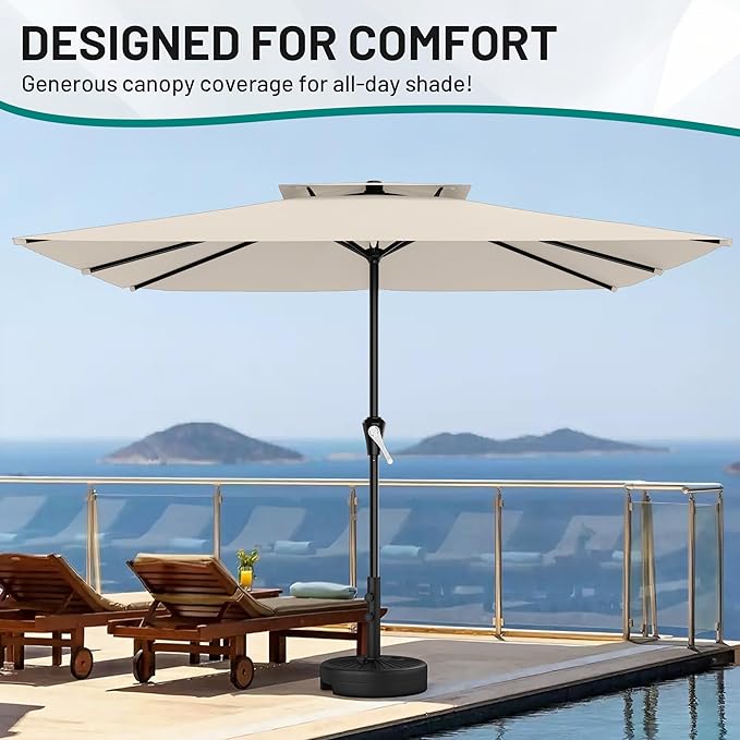 AreShark 8'x10' 2 Tiers Rectangular Patio Umbrella - Outdoor Umbrella Waterproof UV Protection, Market Table Umbrella w/Crank for Pool, Backyard, Deck(Ivory)