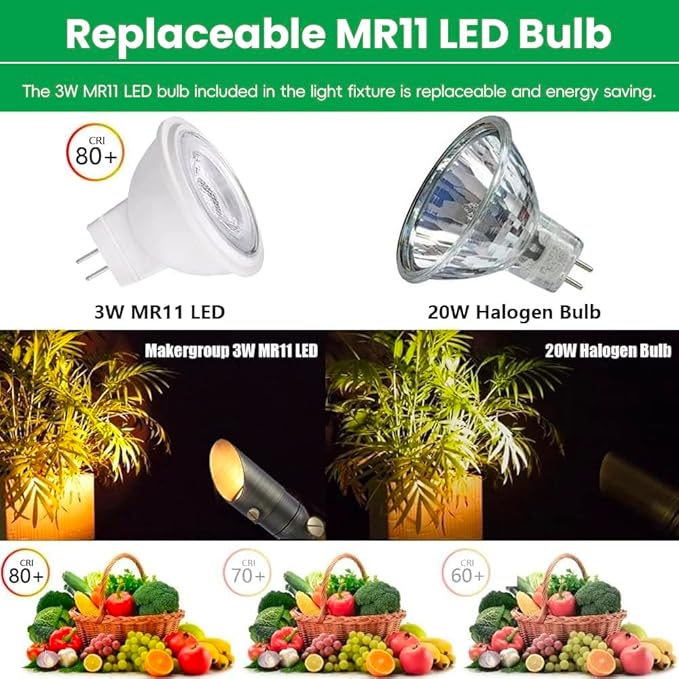 Brass Landscape Light, 12V Low Voltage Mini Spotlight, Replaceable 3W MR11 LED Bulb Warm White, Solid Brass Spot Light, Weatherproof Accent Light for Outdoor Garden Yard Lighting 1-Pack