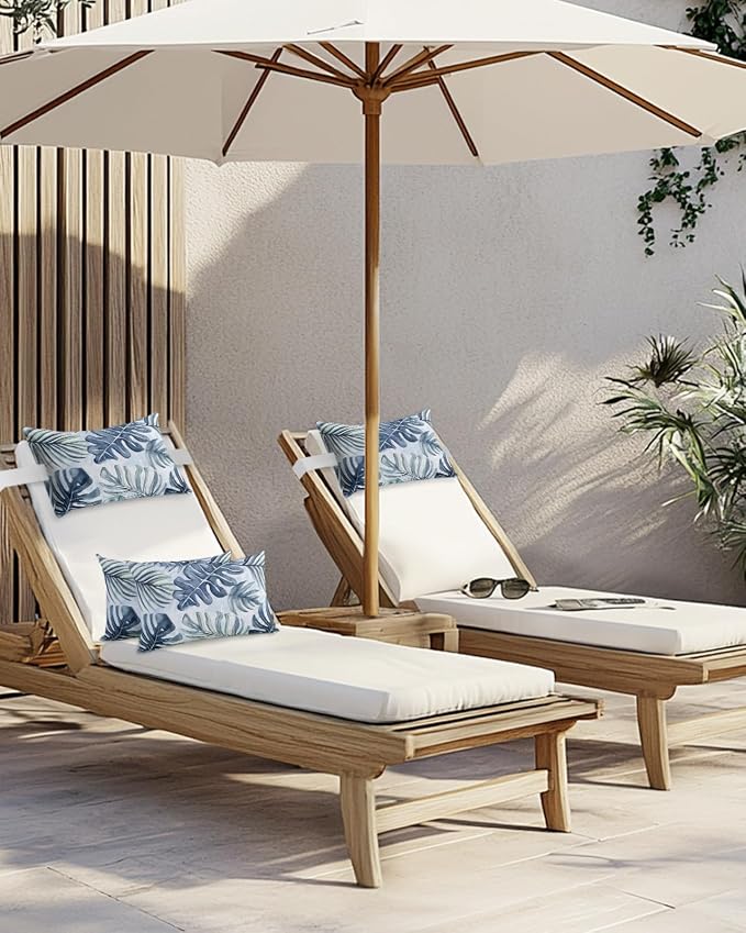 Pack of 2 Outdoor Lumbar Pillow Covers 11x16 Inch, Navy Blue Monstera Deliciosa Waterproof Throw Pillow Covers Set, Summer Botanical Tropical Decorative Cushion Cases for Patio Porch Car