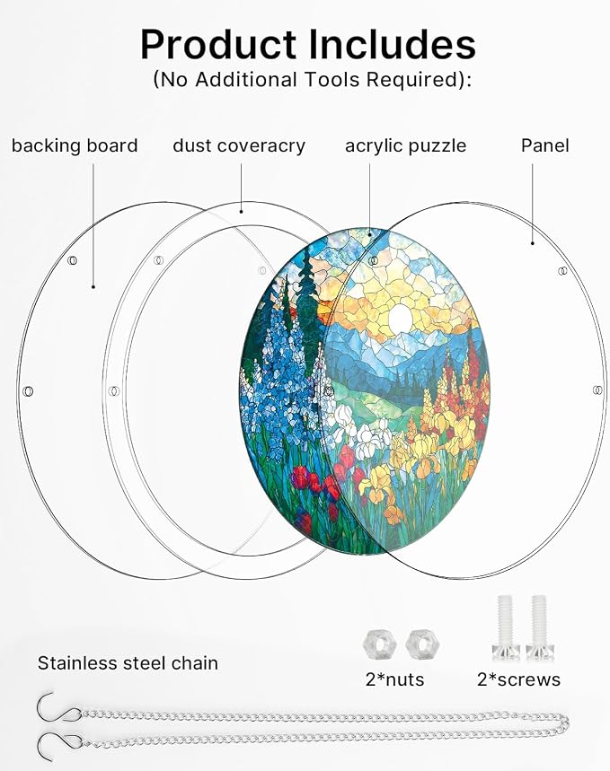 Acrylic Suncatcher Puzzle, Dawn Blossom Sea-7.4 in | DIY Suncatcher Puzzle Kits for Adults, Acrylic Jigsaw Puzzle Suncatcher, Garden&Window Hanging Decor, Unique Gift