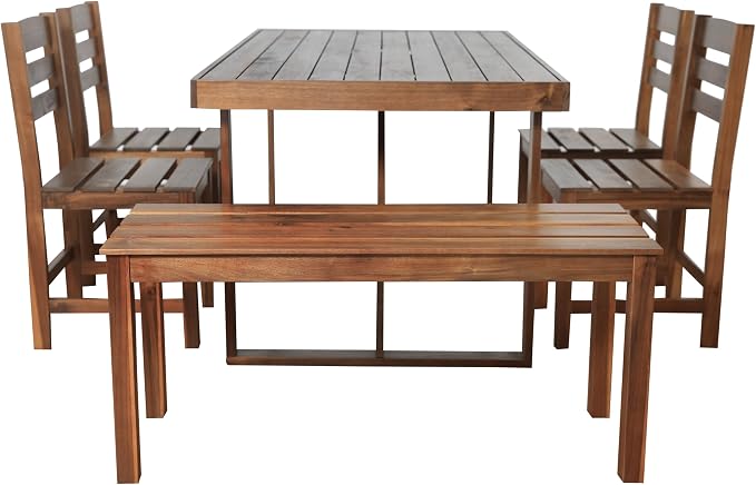 Acacia Wood Outdoor Table and Chair Set, Suitable for Patio, Balcony (Gray#032)