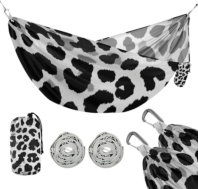 Black Leopard Print 330lb Capacity Hammocks for Camping with Tree Straps Indoor Hammock for Camping & Hiking Essential hamacas para adultos