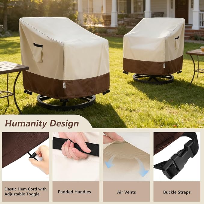 Patio Chair Covers for Outdoor Furniture Waterproof 4 Pack, Heavy Duty Waterproof Outdoor Swivel Chair Cover (30"W x34"D x36"H - Beige)