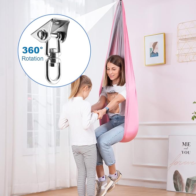 Therapy Swing Hammock Kids Cuddle Sensory Swing Indoor Therapeutic Hammock 360° Rotating Double Layer Elastic Rocking Cloth Swing Gifts for Children with ADHD SPD Asperger Autism (Pink+Grey)
