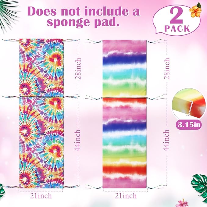 2 Pack Chaise Lounge Cushion Covers Outdoor (Not Includes Cushions) Waterproof Chair Cushion Replacement Covers 72 x 21 x 3 Inch for Patio Pool Lawn Slipcover with Ties(Tie-dye)