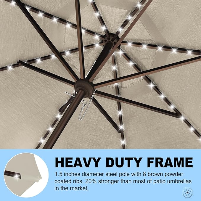 Eurmax USA 10-Year-Non-Fading 10FT 3-Tier Outdoor Patio Market Umbrella with LED Lights,UPF50+ UV Resistant,Commercial Grade,Crank Lift Design,Windproof Vented Top for Garden,Pool,Deck,Antique Beige