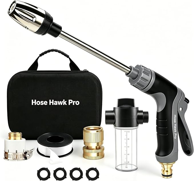 Pressure Washer with Stainless Steel Long Handle, 3 Adjustable Spray Modes, Suitable for Car Washing, Garden Watering, Window Cleaning
