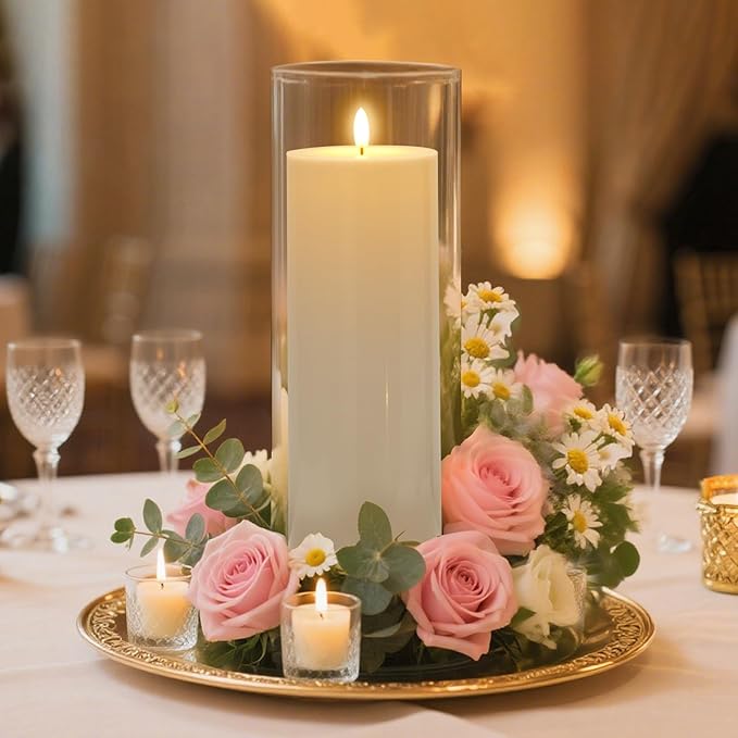 Raycare 4'' X 10'' Large Waterproof Outdoor Flameless Candle, Battery Operated LED Candles with Remote Control and Timer, Electric Fake Plastic Pillar Candles, Ivory
