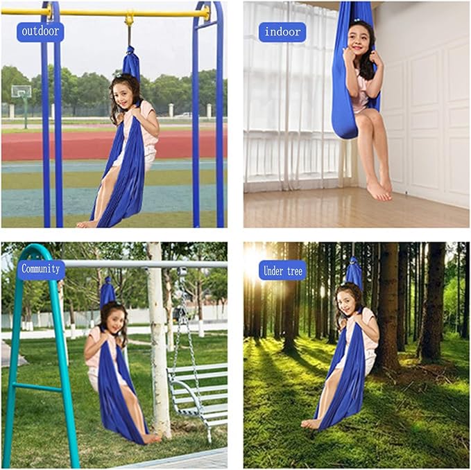 Soft Swing Load Up to 200kg Autism ADHD Aspergers Sensory Cuddle Hammock Children Kids Toy Swing Home Outdoor (Color : Blue, Size : 100 x 280 cm (L x W))