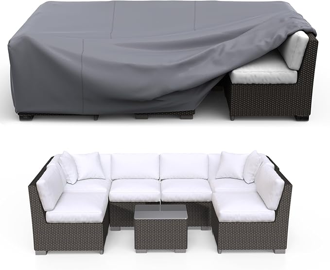 Patio Furniture Set Cover Waterproof, Heavy Duty Furniture Covers for Outdoor Sectional Sofa Set Wicker Rattan Table Chair Rectangular,74"L×47"W×28"H,Grey