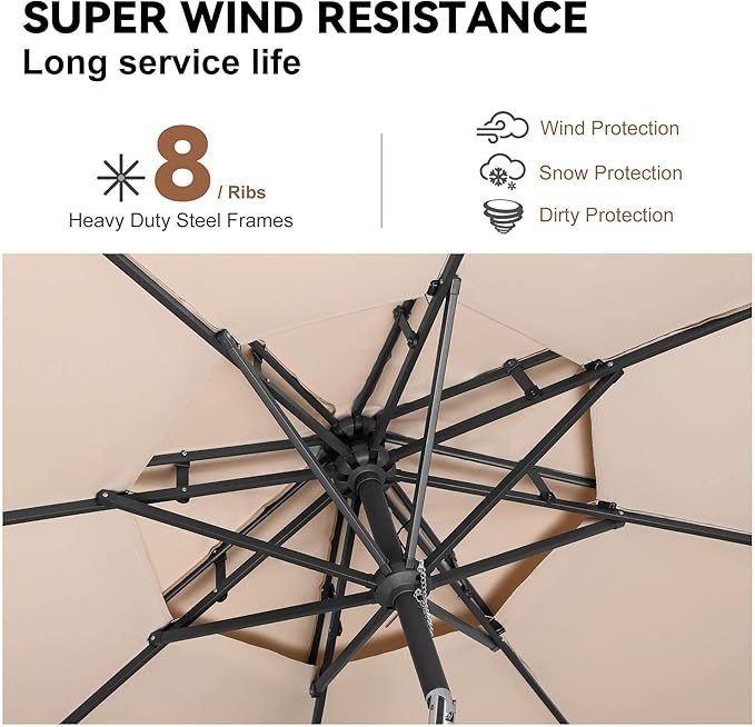 9FT Outdoor Patio Umbrella - 2 Tiers Table Umbrella Waterproof UV Protection, Sombrillas de Patio with Push Button Tilt, Sun Umbrella for Pool, Porch, Garden, Backyard (Beige)