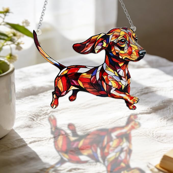 Dachshund Stained Glass Suncatcher Window, Hanging Sun Catchers Indoor Window, Suncatcher for Mom/Women