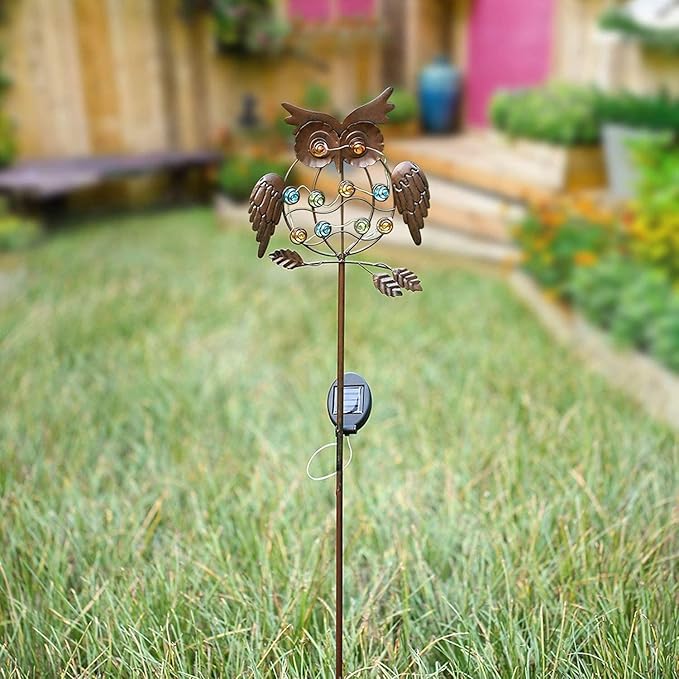 TAKE ME Owl Garden Solar Lights Outdoor, Solar Powered Stake Lights Chrismas Gifts Garden Gifts Mom Wife Grandma - Metal OWL LED Decorative for Walkway,Pathway,Yard,Lawn (Bronze)
