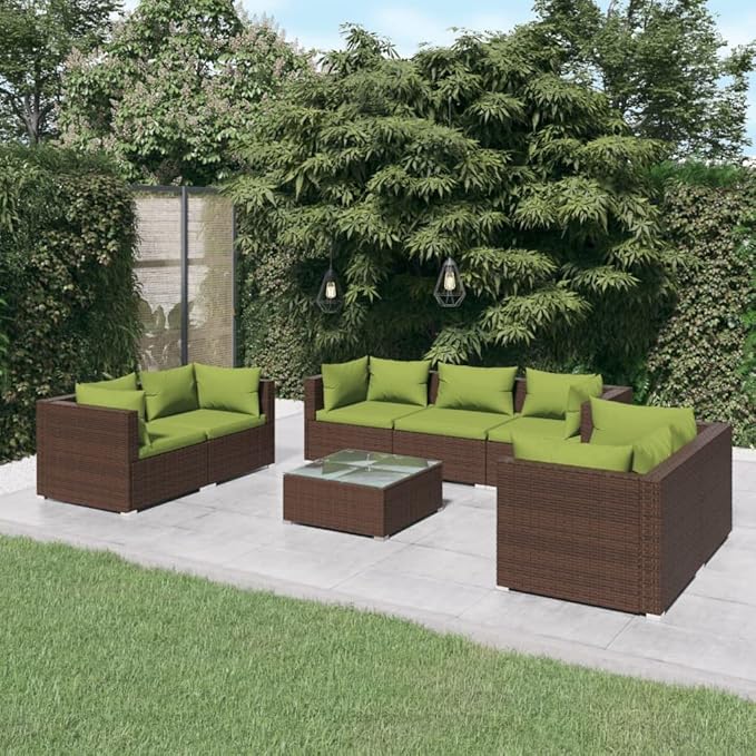 8 Piece Patio Lounge Set with Cushion, Furniture Conversation Sets Outdoor Patio Sectional Piece Patio Set Patio Lounge Set s Poly Rattan Brown