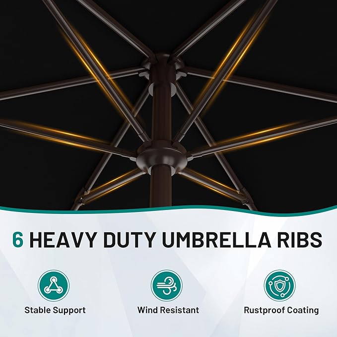 AreShark 7.5FT Patio Umbrella Table Market Umbrella w/Tilt and Crank, Heavy-Duty Outdoor Umbrellas for Pool, Deck, Garden and Backyard, Black