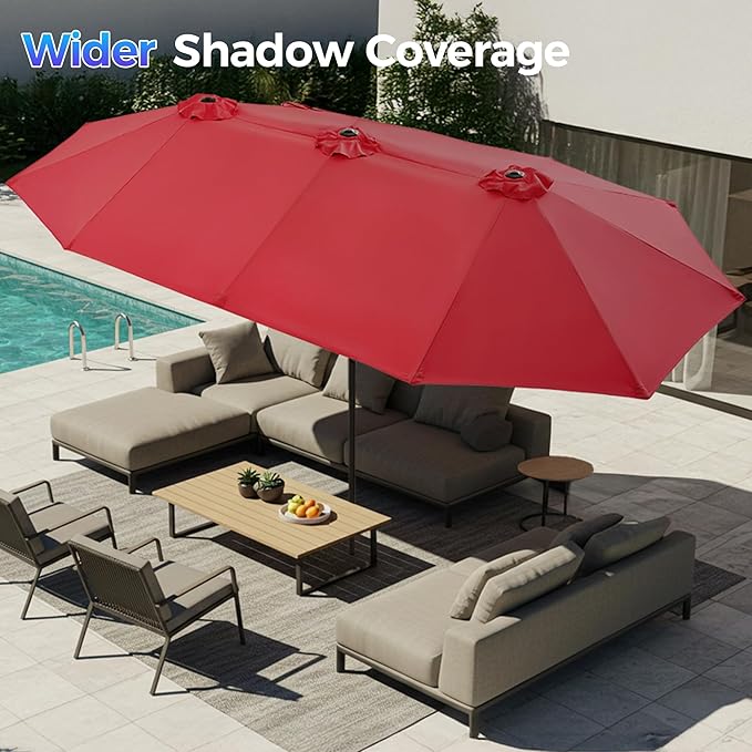 SUPERJARE 13FT Outdoor Umbrella for Patio, Double sided Pool Umbrellas with Fade Resistant Canopy, Large Table Umbrella for Deck, Market, Backyard - Burgundy(No Base)