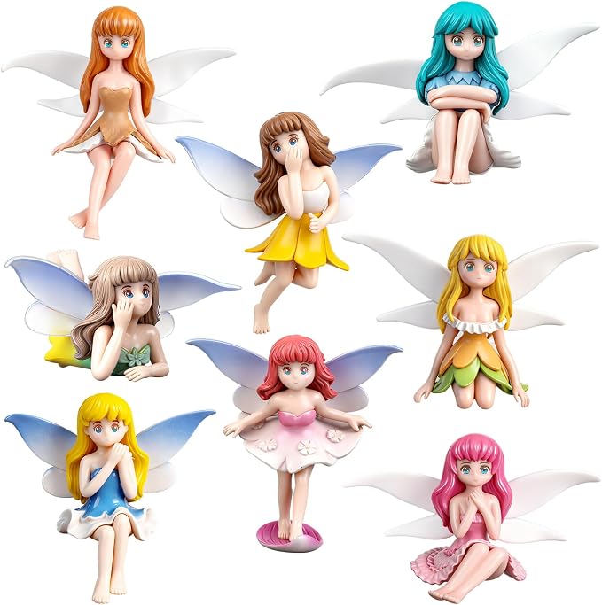 8Pcs Mini Fairy Garden Accessories Outdoor, Fairies for Fairy Garden | Small Fairies Figurines, For Decor Cake