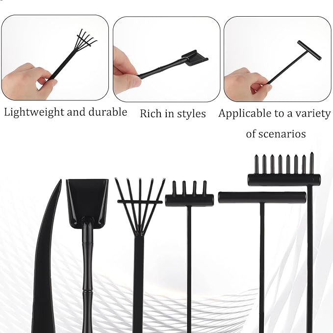 6 Pcs Mini Zen Garden Rake Tools, Sand Zen Garden Accessories Plastic Desktop Zen Gardening Kit Meditation Accessories for Home Office Desk Gift Decoration