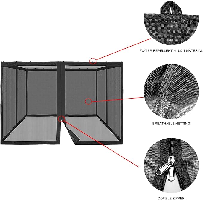 10' x 12' Gazebo Universal Replacement Mosquito Netting,Black Outdoor Canopy Net Screen 4-Panel Sidewall Curtain, with Zippers,Mosquito Netting（Only）