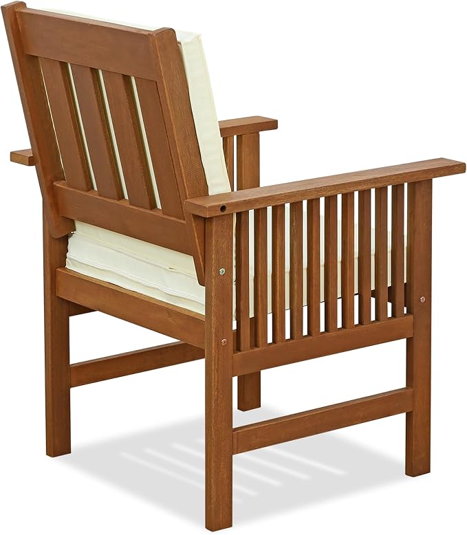 Furinno TIOMAN Patio Chair, Mediterranean Outdoor Lawn Chair, Armchair with Cushion, for Patio, Garden, Porch, Light Wood