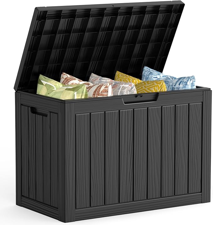 Mars Villa 45 Gallon Outdoor Storage Box, Resin Deck Box Waterproof, Storage Chest for Outside Patio Furniture Cushion, Pool Supply, Garden Tool, UV Resistant and Weatherproof, Black