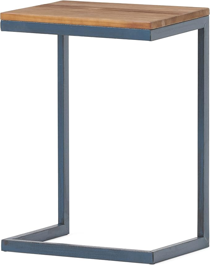 Christopher Knight Home Kora Outdoor Firwood C-Shaped Accent Table, Antique / Black With Blue