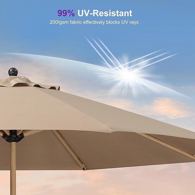 PURPLE LEAF 11 Feet Patio Umbrella Outdoor Table Umbrella Round Aluminum Market Umbrella with 8 Sturdy Ribs & Crank Commercial Outdoor Umbrellas for Garden Deck Patio, Taupe