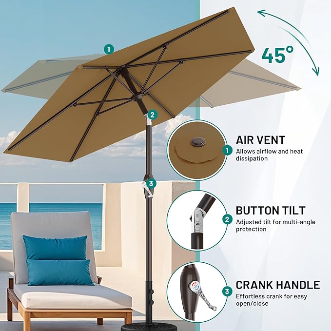 AreShark 7.5FT Patio Umbrella Table Market Umbrella w/Tilt and Crank, Heavy-Duty Outdoor Umbrellas for Pool, Deck, Garden and Backyard, Khaki
