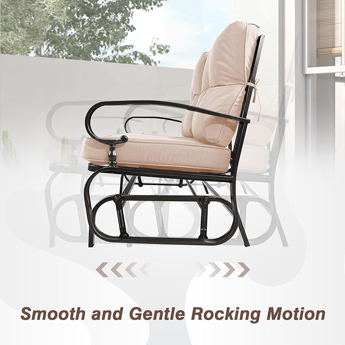 4 Pieces Metal Outdoor Furniture Patio Conversation Set, Glider Chairs Set with Round Side Table, Spring Lounge Chair Sets Metal Frame Wrought Iron Look (Brown)