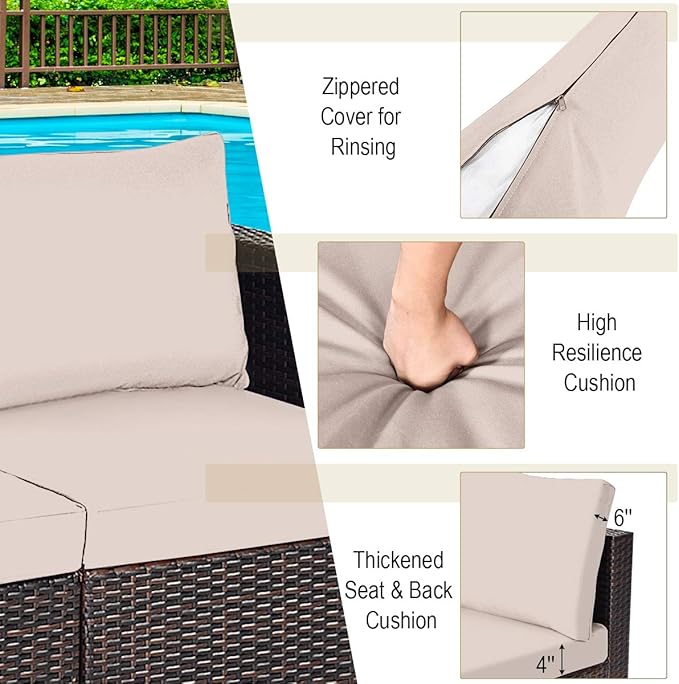 COSTWAY 2PCS Patio Rattan Corner Sofa Sectional Furniture Conversation Set