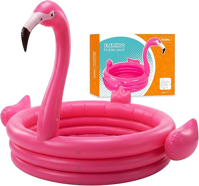 Pink Flamingo Kiddie Pool 48” Inflatables Pool for Kids Holds 65 Gallons of Water - Baby Blow Up Swimming Fun for Kids 1-3 - Portable Backyard Water Play Pools for Boys & Girls