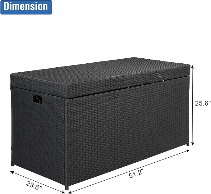 Outdoor Wicker Patio Deck Storage Box, 132-Gal Rattan Pool Storage Box with Lid, Garden Deck Bin Storage Bench Deck Box for Storing Tools, Accessories and Toys (132 Gallon, Black)