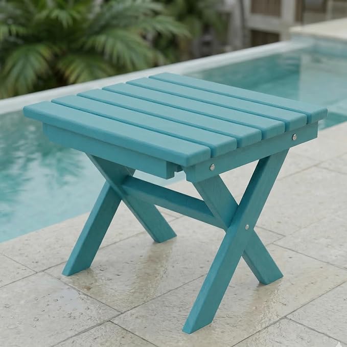 Outdoor Folding Side Table,HDPE Material, Portable Space-Saving Design, Weather-Ready with Authentic Wood-Grain Feel (Aruba Blue, 1 Table)