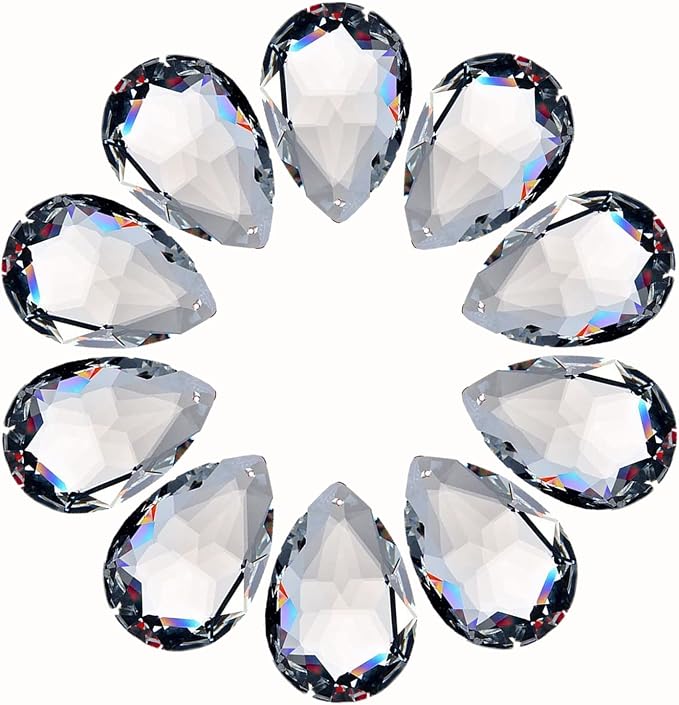 LoveUnited 10pcs Crystal Pendants 1.5"/38mm Crystal Suncatcher - Hanging Crystals Prisms for Windows, FengShui, Hanging Ornament for Decoration, Chandelier Crystals Replacement (Teardrop)