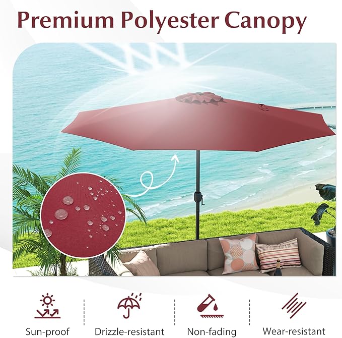 HAPPYGRILL 12 FT Patio Umbrella with Crank Handle, Outdoor Market Umbrella with 8 Sturdy Ribs, Vented Large Table Umbrella, Sun-Protective Canopy for Garden Backyard Deck Pool