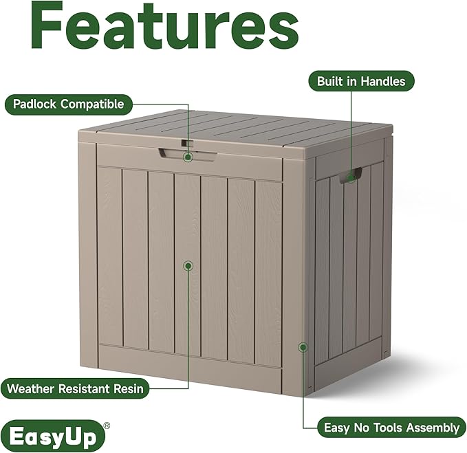EasyUp 39 Gallon Outdoor Storage Box Waterproof, Resin Outdoor Deck Box, Lockable Deck Boxes for Garden Tools Equipment and Cushions (Grey)