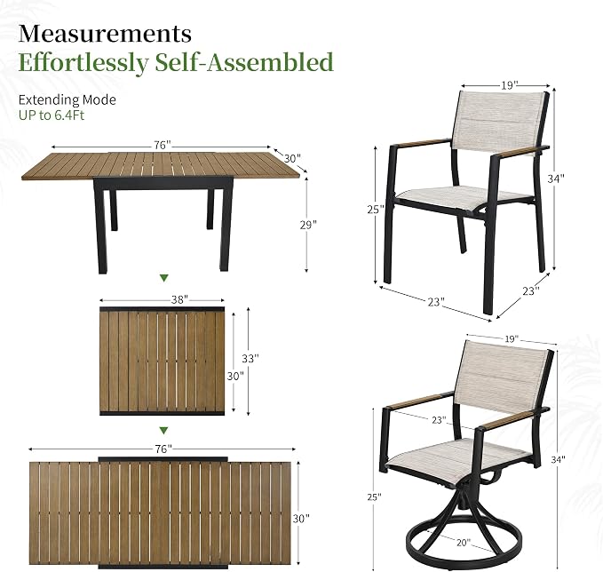 9 Piece Outdoor Dining Set, Expandable Outdoor Patio Dining Table and Swivel Chair Set, Aluminum Outdoor Table and 8 Chairs with Textilene Fabric & Armrest for Patio, Garden, Lawn(Brown)