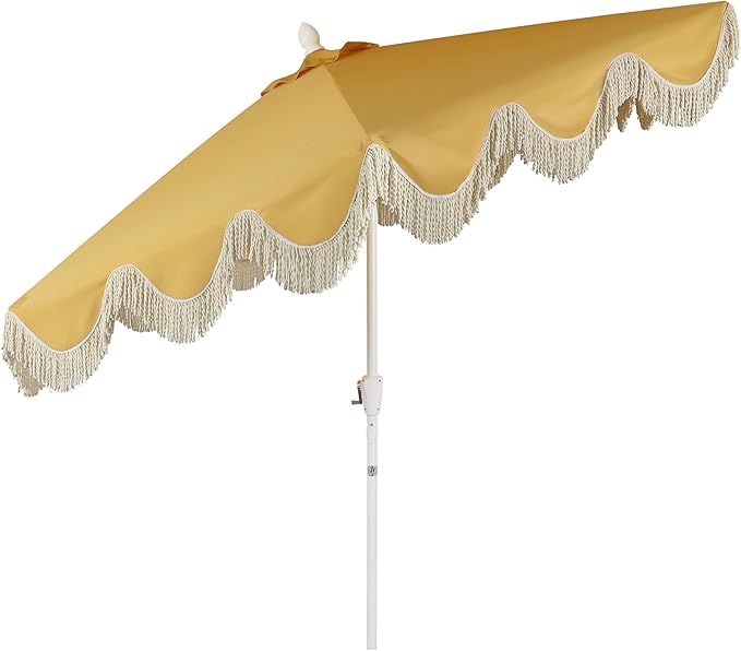 Eyely BMU1001 Halden 9 ft. Classic Cottage Tassel Market Patio Umbrella with Auto-Tilt, Crank